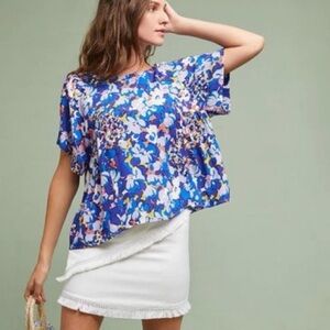 Fabulous Anthropologie Maeve Milla Blue Floral Top Size M - EUC